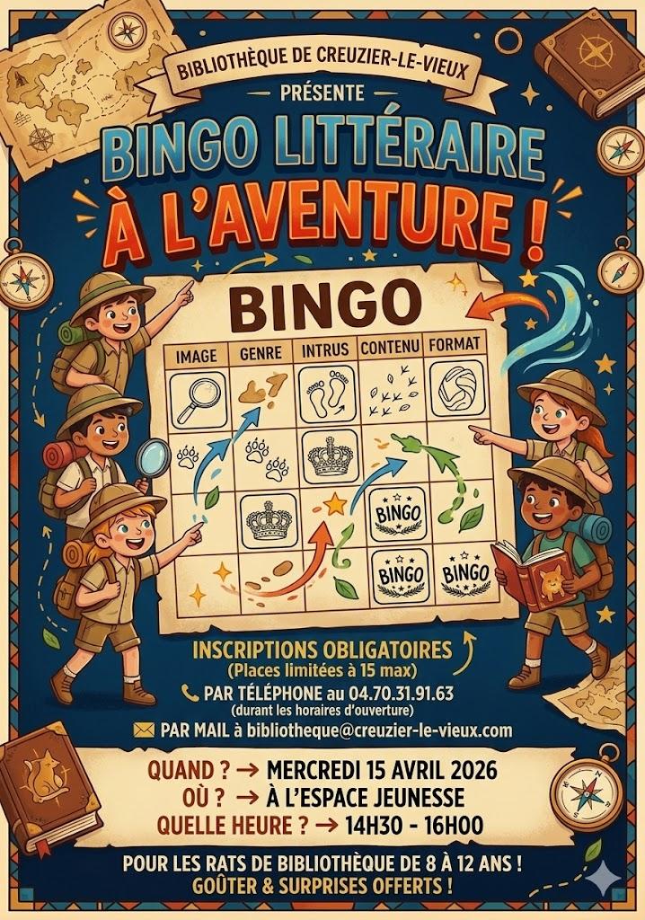 Affiche bingo bibliotheque le 15 avril 2026